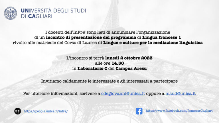 Lingue E Culture Per La Mediazione Linguistica Invito alle matricole di lingua francese 1 del Corso di Laurea di